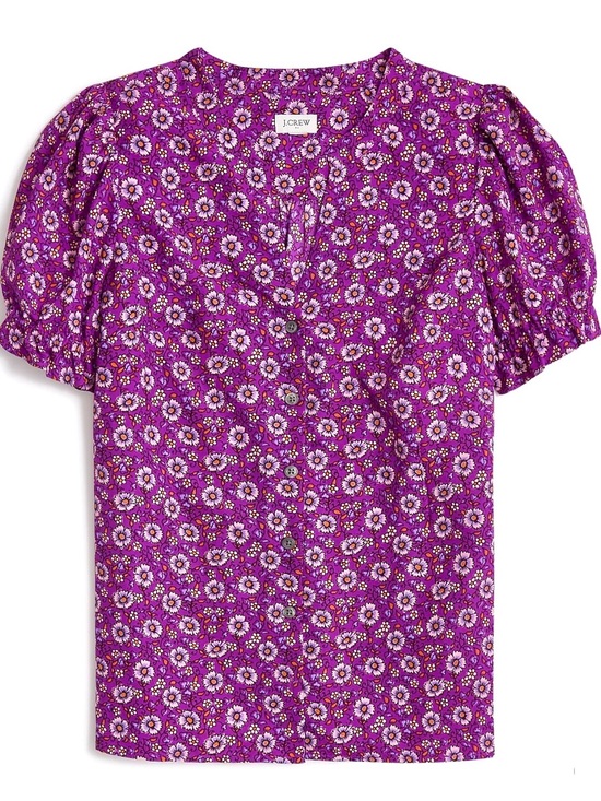 J. Crew Tops - J. Crew Bright Purple Daisy-Print Puff-Sleeve Blouse